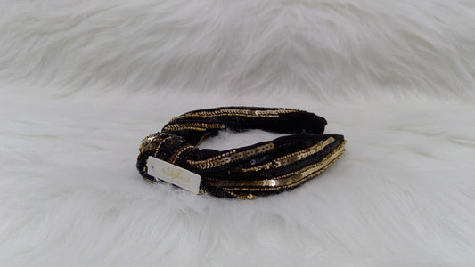 Black and Gold Sequin Striped Top Knot Headband