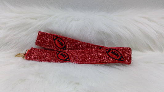 Red and Black Purse Strap with Footballs