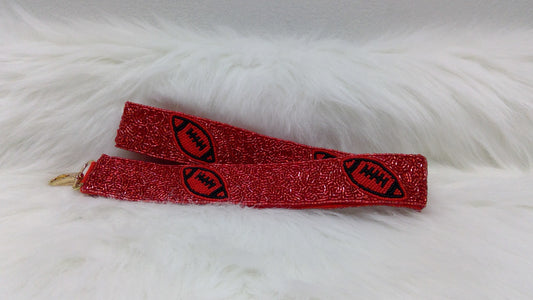 Red and Black Purse Strap with Footballs