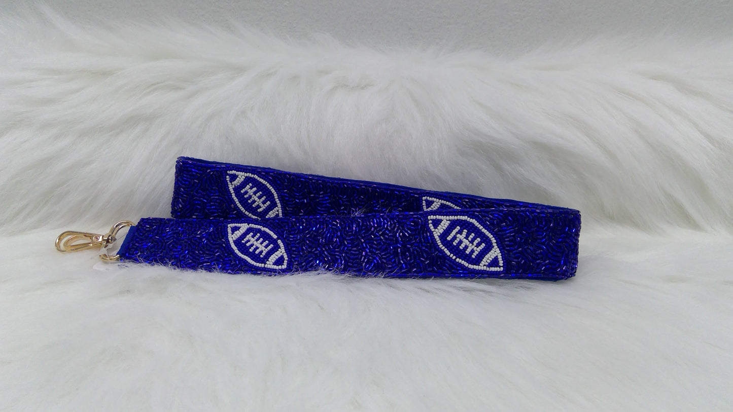 Royal Blue and White Purse Strap with Footballs