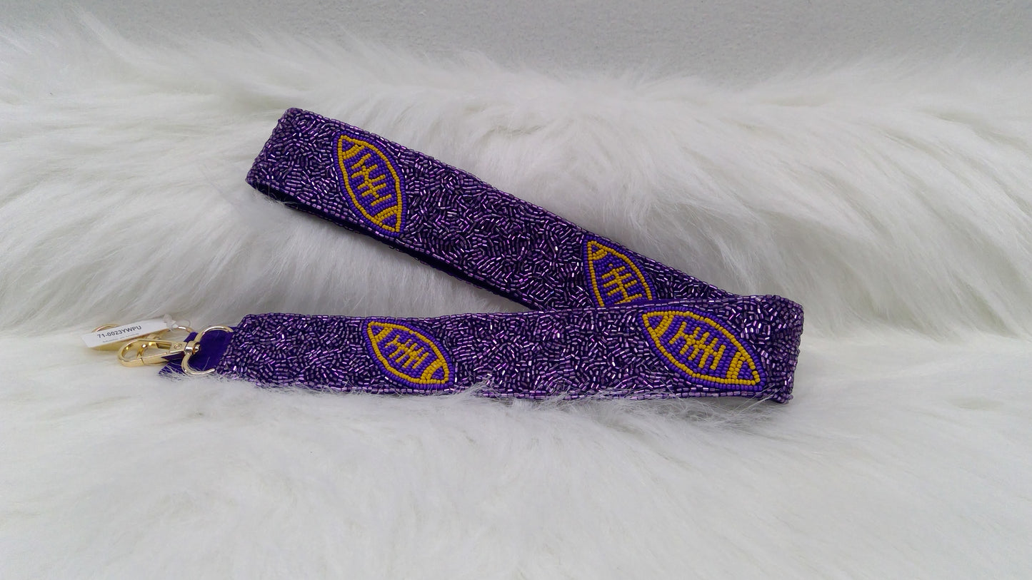 Purple and Gold Purse Strap with Footballs