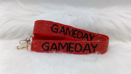 Red and Black Gameday Seed Beaded Purse Strap