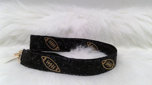 Black and Gold Purse Strap with Footballs