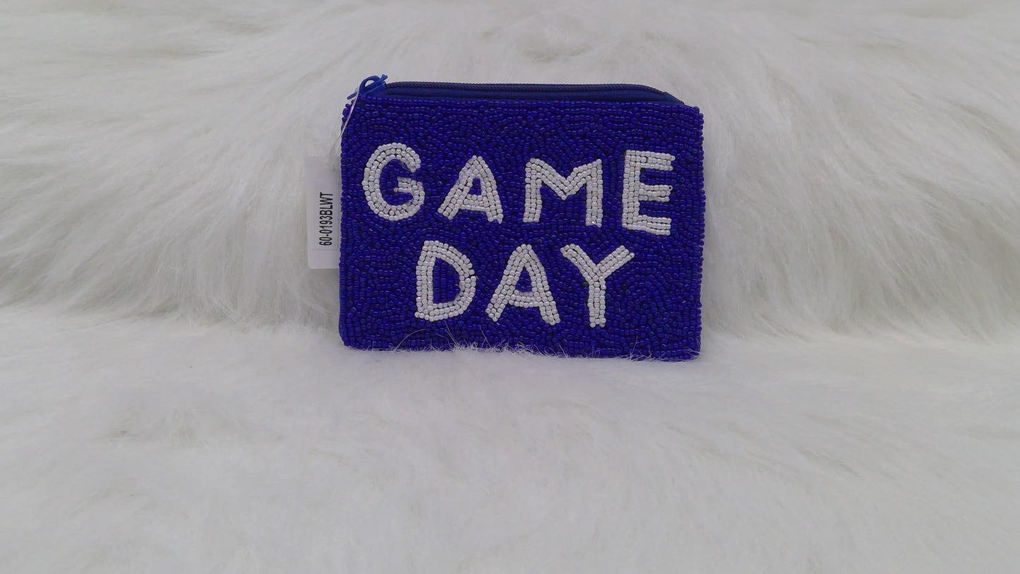 Royal Blue and White Gameday Seed Beaded Coin Purse