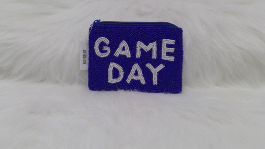 Royal Blue and White Gameday Seed Beaded Coin Purse