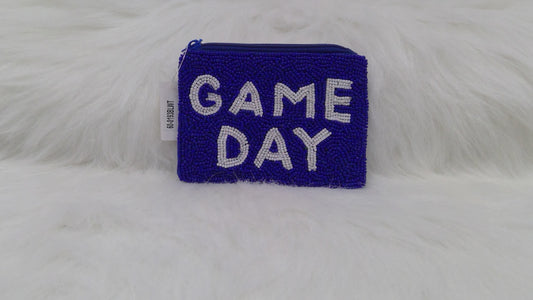Royal Blue and White Gameday Seed Beaded Coin Purse