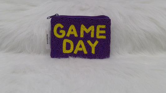 Purple and Gold Gameday Seed Beaded Coin Purse