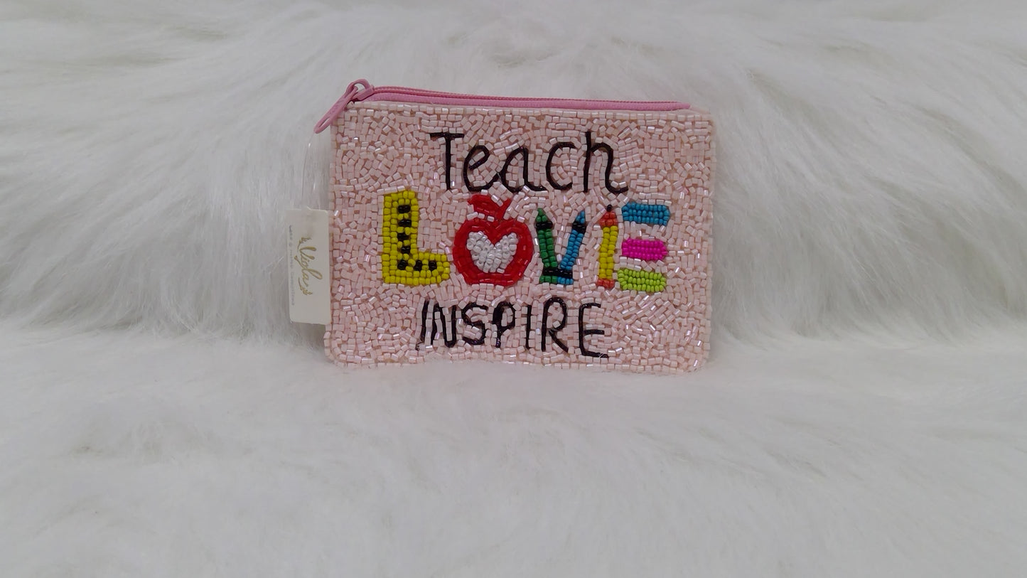 Teach Love Inspire Seed Beaded Coin Purse