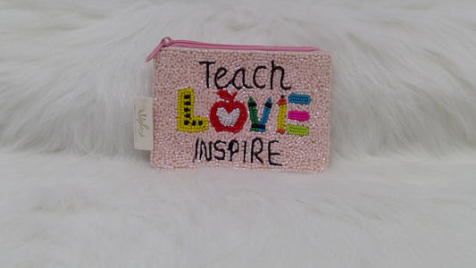 Teach Love Inspire Seed Beaded Coin Purse