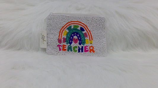 Teacher Rainbow Pencil Seed Beaded Coin Purse