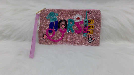 Nurse Seed Beaded Wristlet Purse