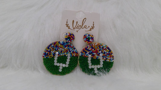 Football and Goal Post Seed Beaded Earrings