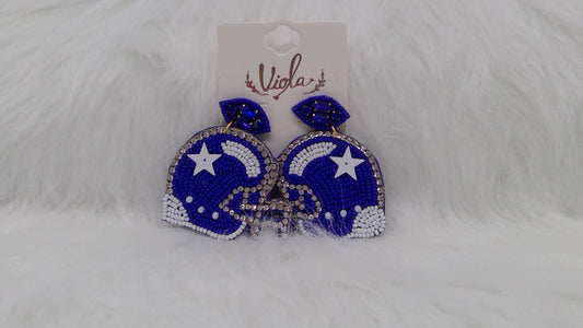 Royal Blue and White Football Helmet Seed Beaded Earrings