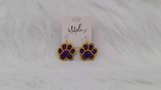 Gold and Purple Little Paws Seed Beaded Earrings