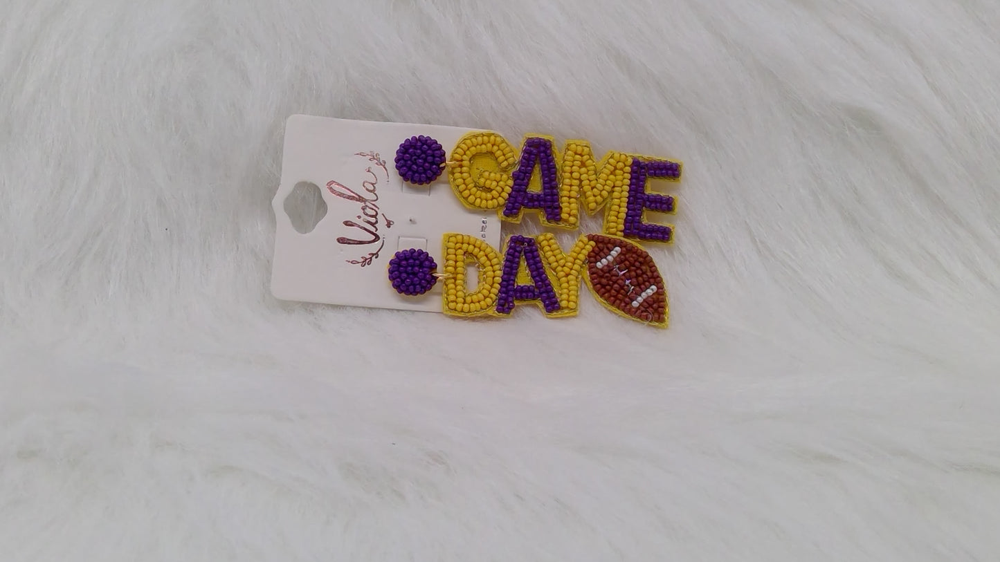 Gold and Purple Game Day Seed Beaded Earrings