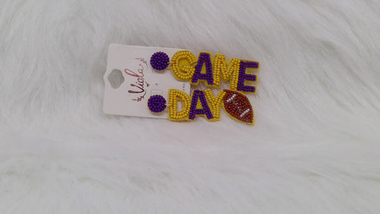 Gold and Purple Game Day Seed Beaded Earrings