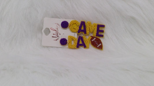Gold and Purple Game Day Seed Beaded Earrings