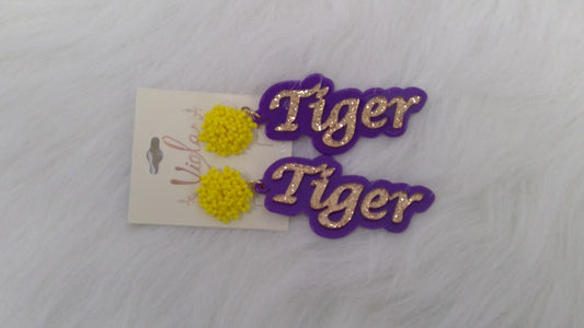 Purple and Gold Tigers Acrylic Earrings