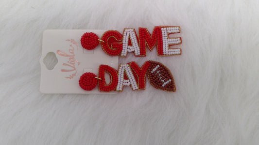 Red and White Game Day Seed Beaded Earrings