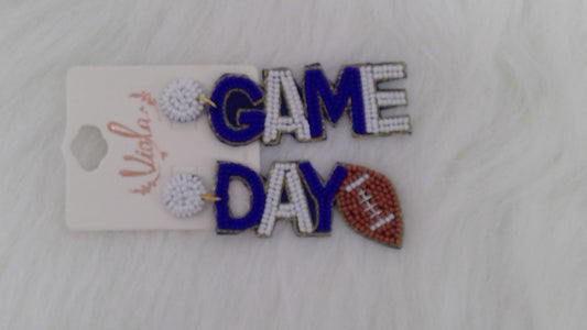 Royal Blue and White Game Day Seed Beaded Earrings