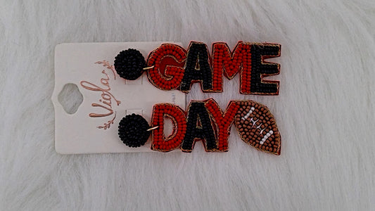 Red and Black Game Day Seed Beaded Earrings