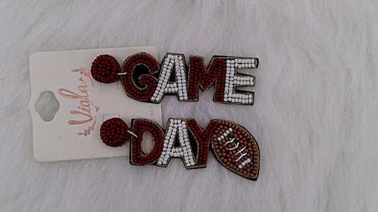 Maroon and White Game Day Seed Beaded Earrings