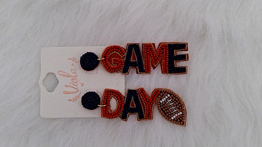 Navy and Red Game Day Seed Beaded Earrings