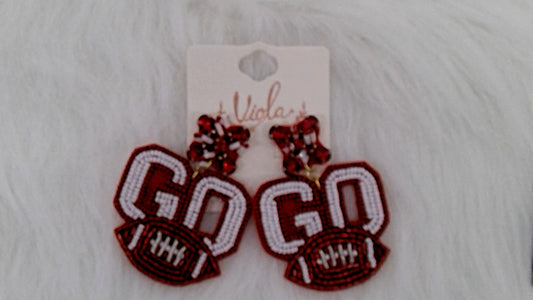 Red and White GO Seed Beaded Earrings