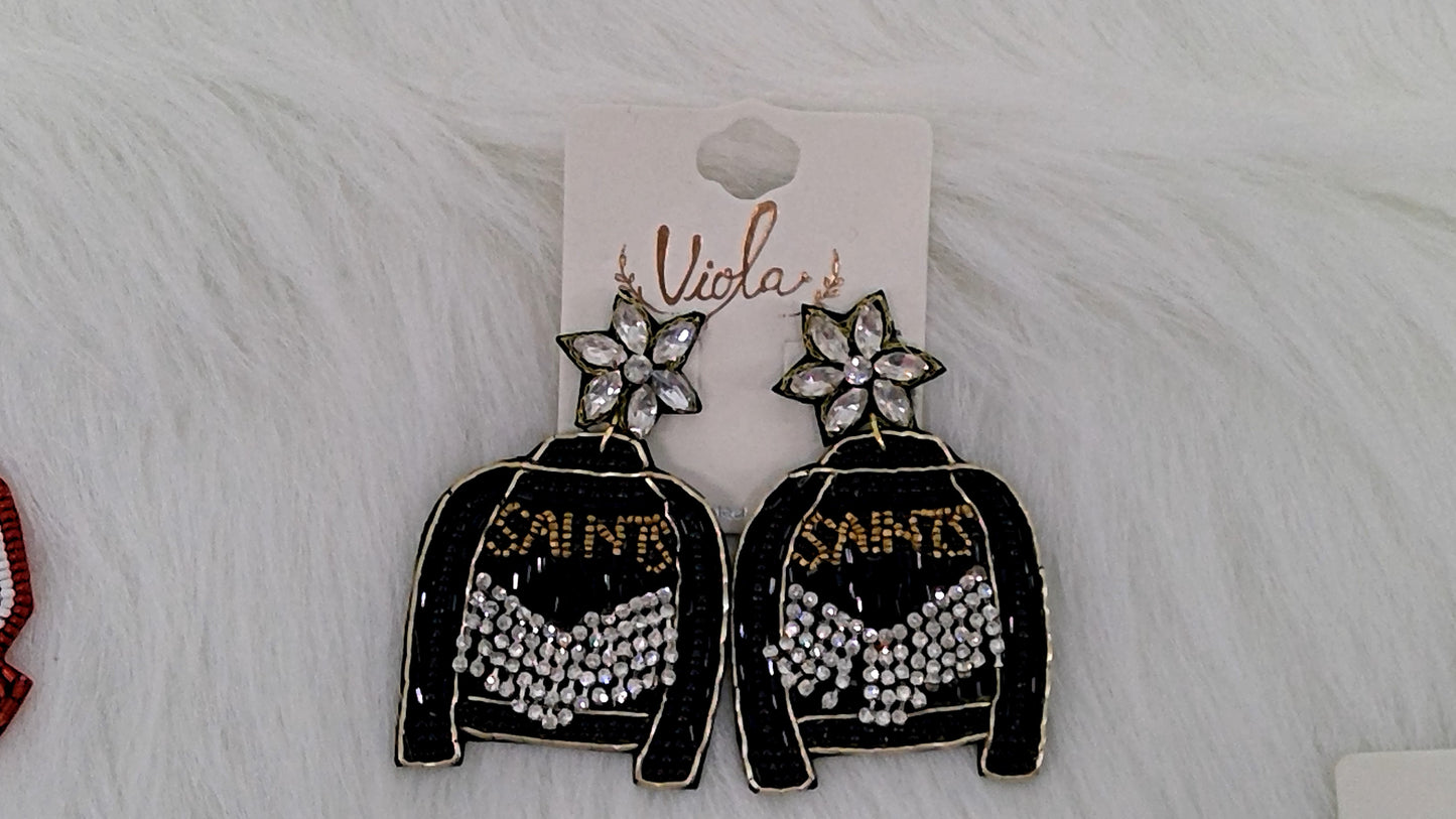 Black and Gold Sweater Seed Beaded Earrings
