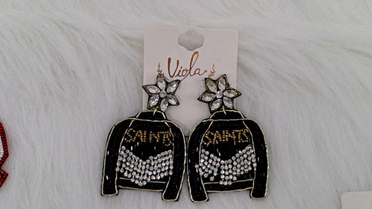 Black and Gold Sweater Seed Beaded Earrings