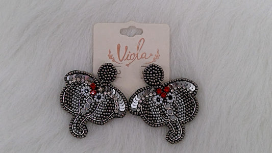 Gray and Red Elephant Seed Beaded Earrings