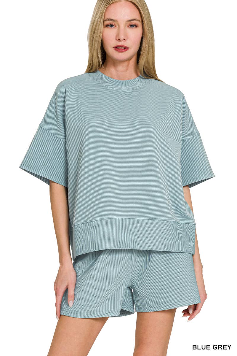Ribbed Round Neck Tee & Shorts Set