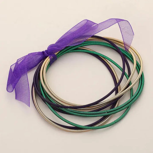 Mardi Gras Guitar String Stackable Stretch Bracelets 9 pcs