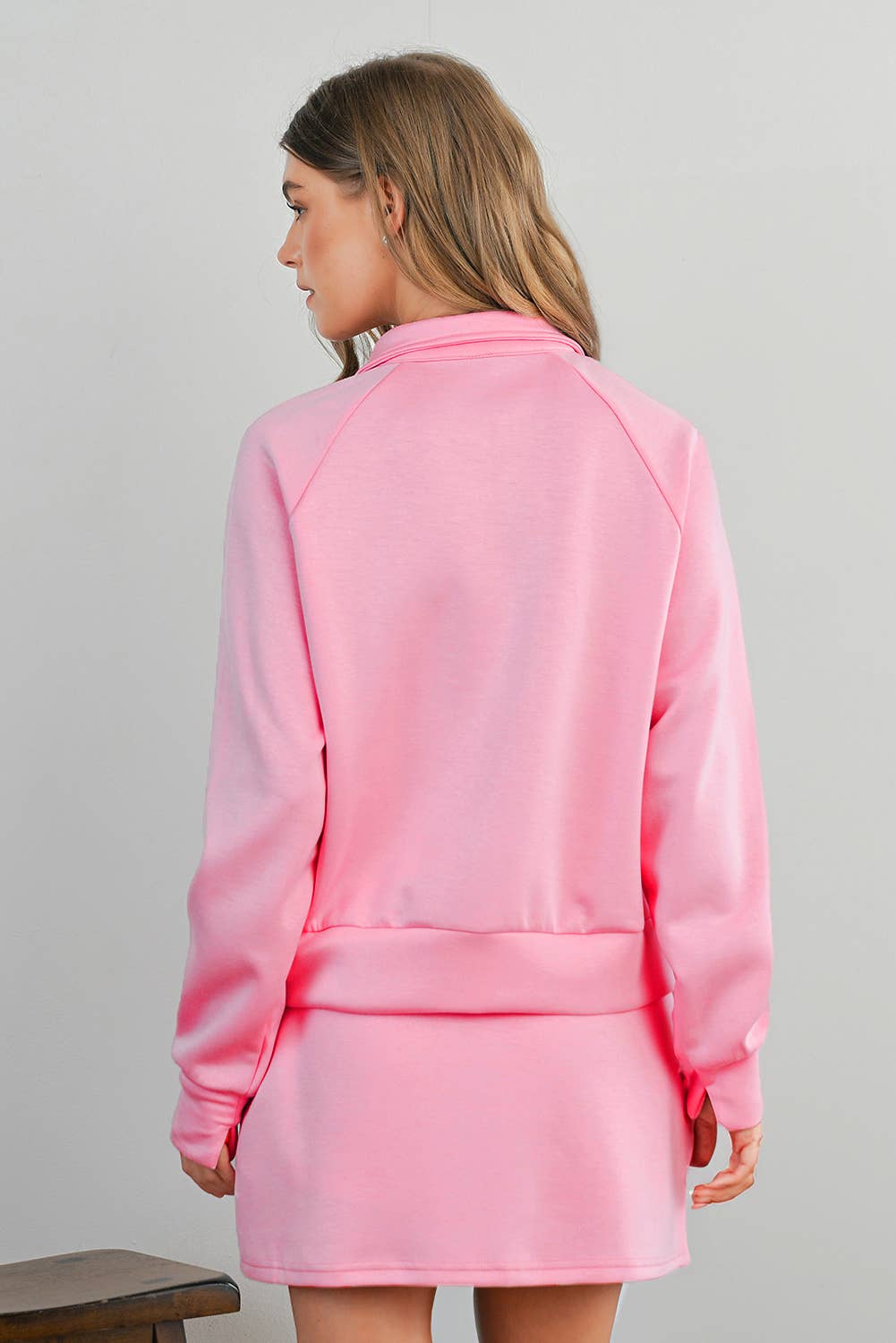 Solid Half Zip Front Pullover & Mini Skirt