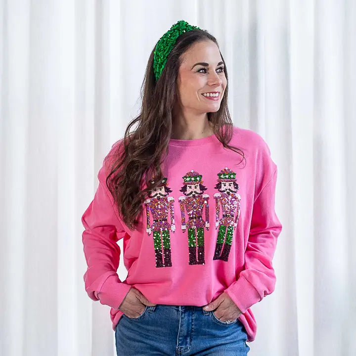 Nutcracker March Sequin Sweatshirt Pink/Green -Asst.