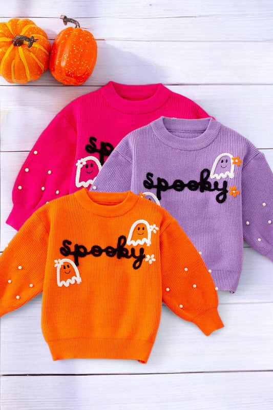 Spooky Knit Girls Sweater with Pearl Beads