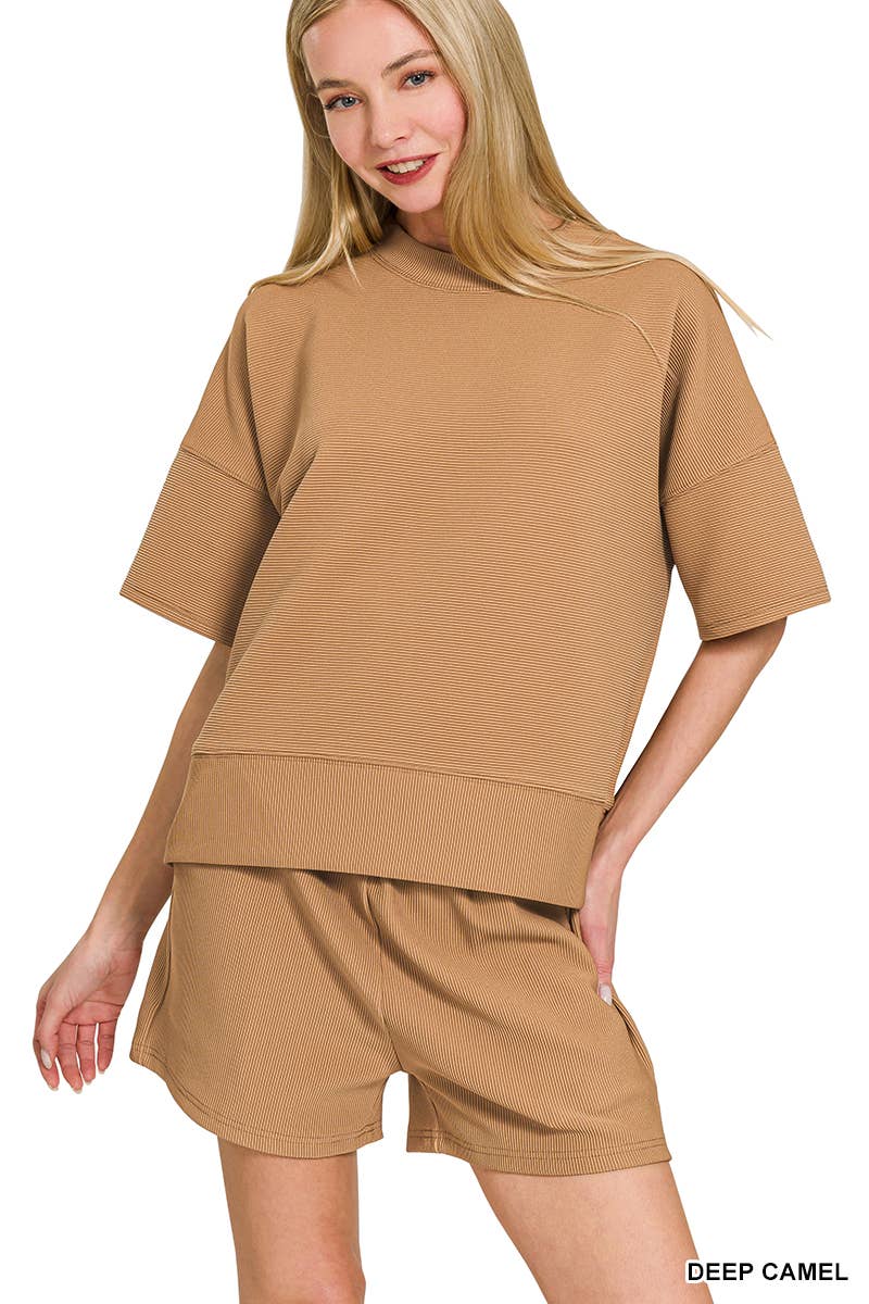 Ribbed Round Neck Tee & Shorts Set