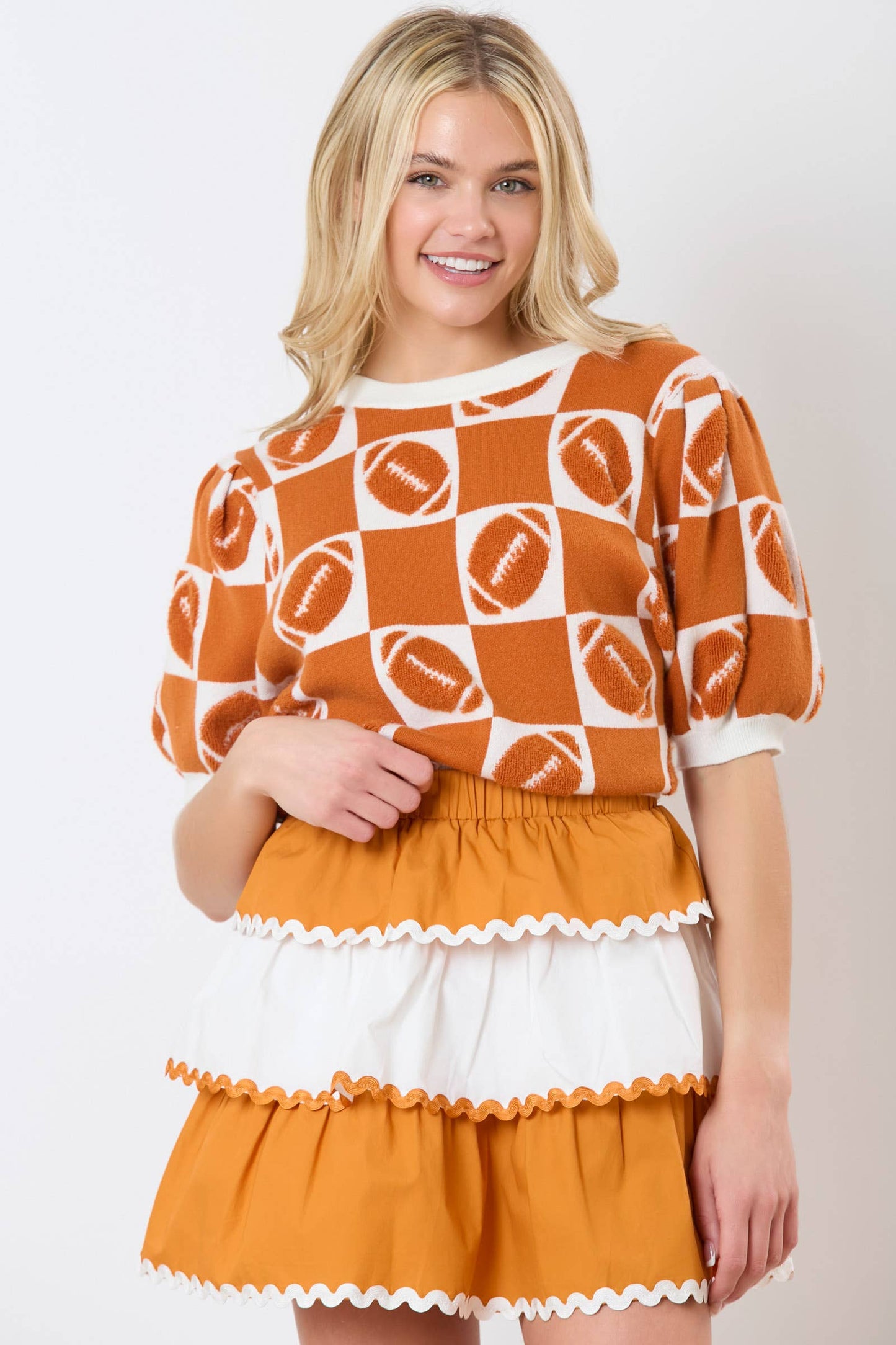 Football 3D Embroidery Viscose Sweater- Blue/ White