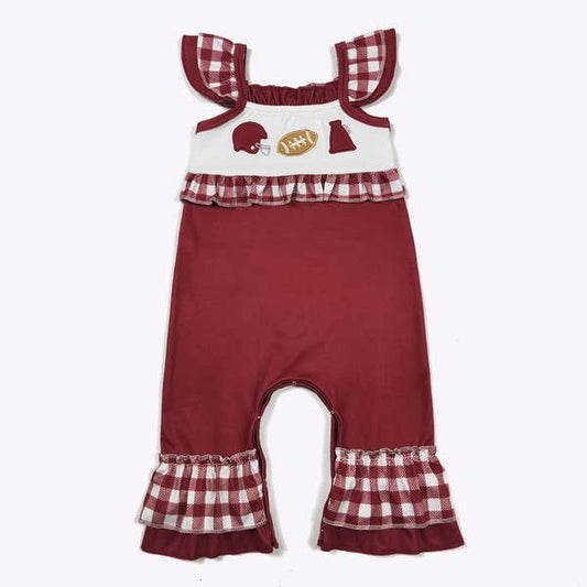 Team Spirit Baby Romper- Burgundy Embroidery