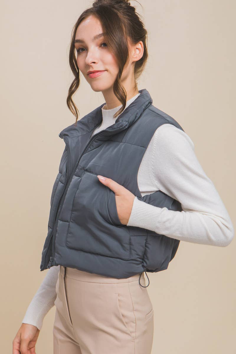Puffer Vest With Pockets- Fuchsia