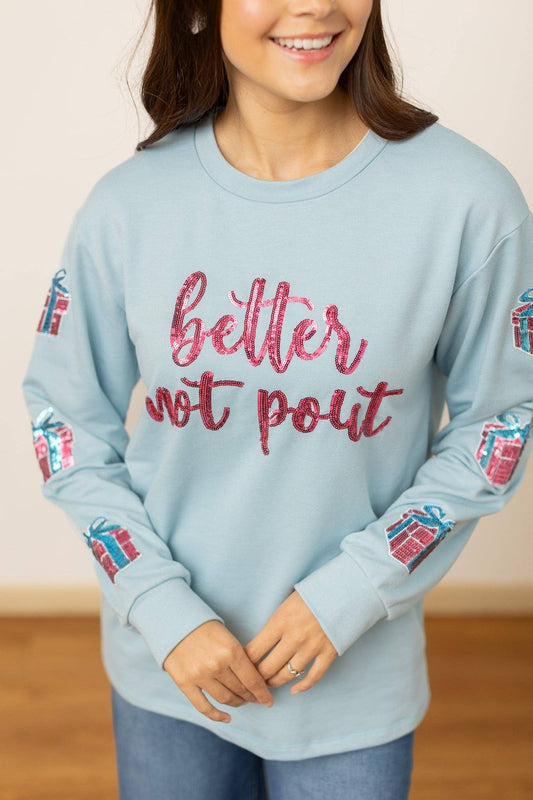 Better Not Pout Sequins Blue Sweater