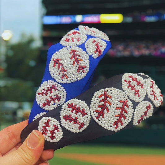 Baseball Seed Bead Headband- Royal