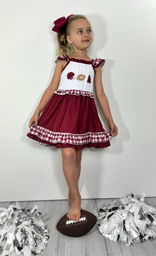 Team Spirit Girls Dress- Burgundy Embroidery