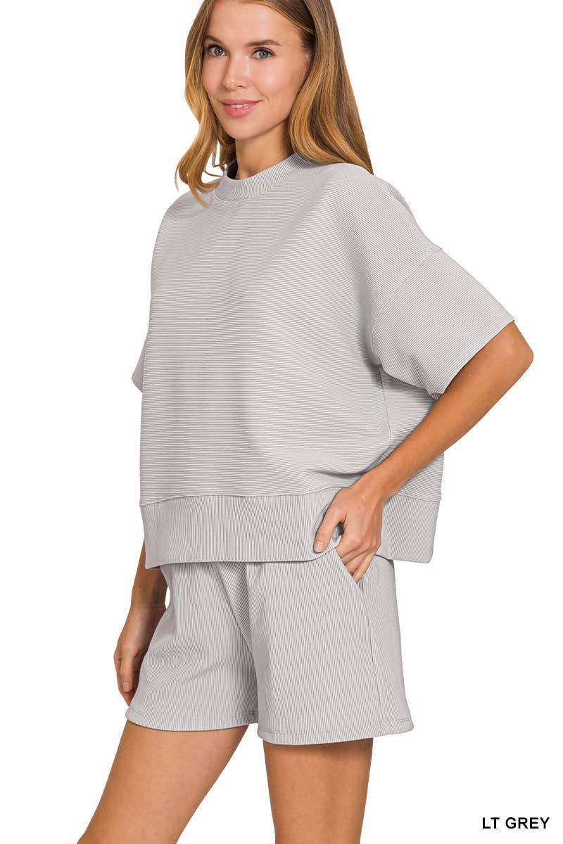 Ribbed Round Neck Tee & Shorts Set