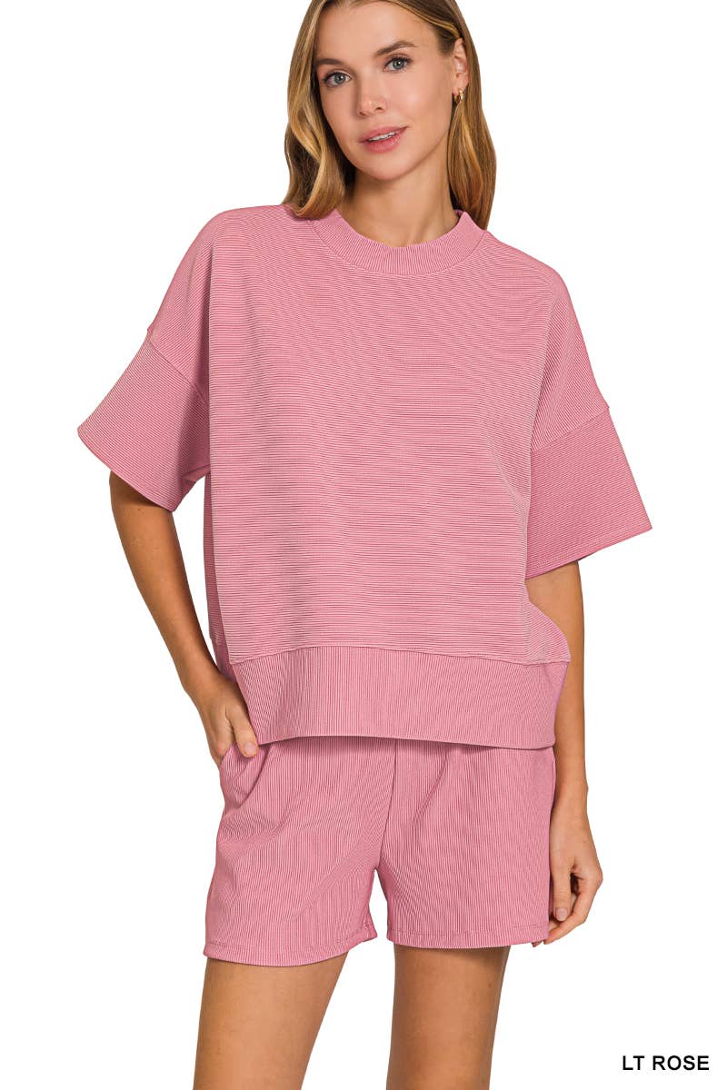 Ribbed Round Neck Tee & Shorts Set