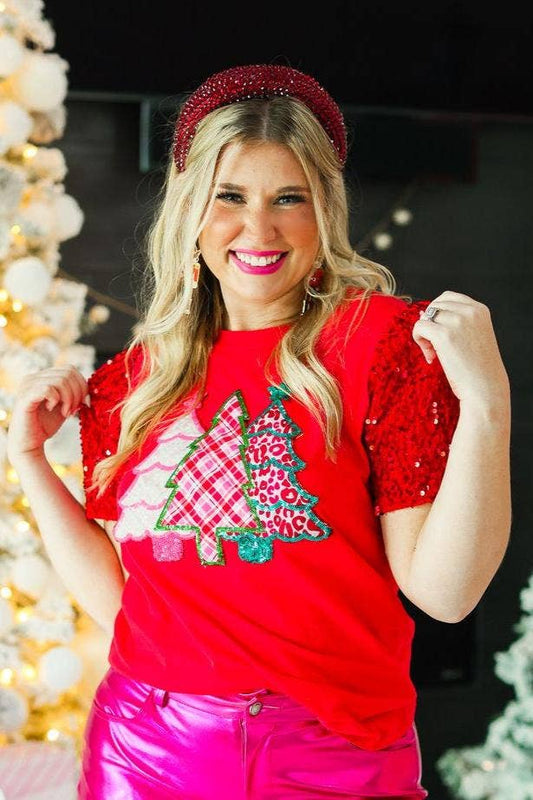 Christmas Tree Patch Top- Red