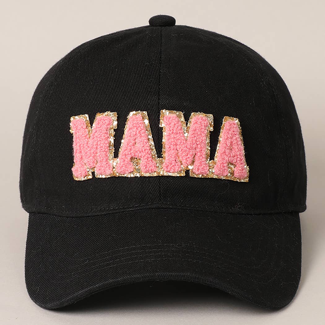 MAMA Chenille Letter Patch Cotton Baseball Cap- Hot Pink