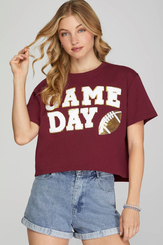 Game Day Football Patch Top- Garnet