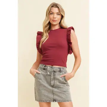 Game Day Ruffle Cap Sleeve -Crimson