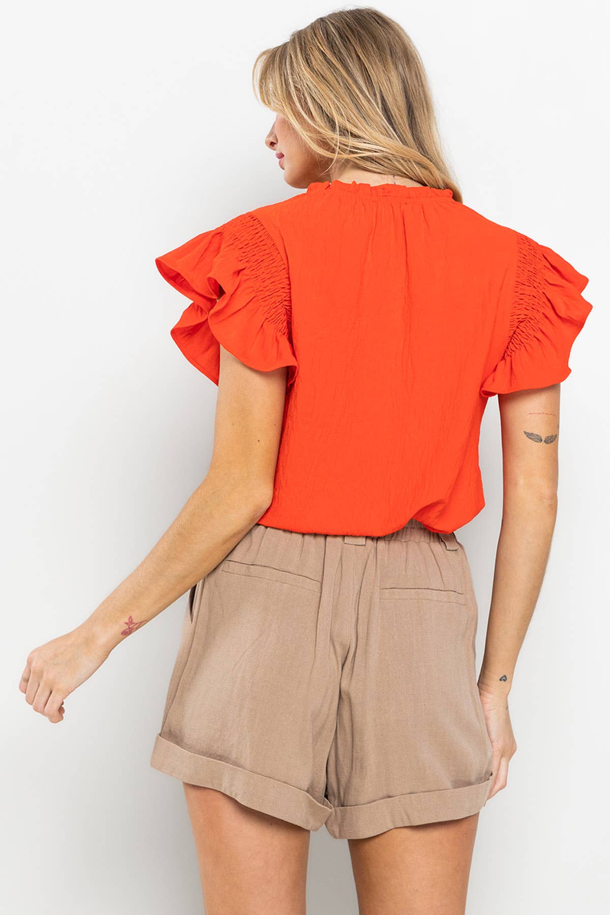 Ruffle Sleeveless Neck Top- Green